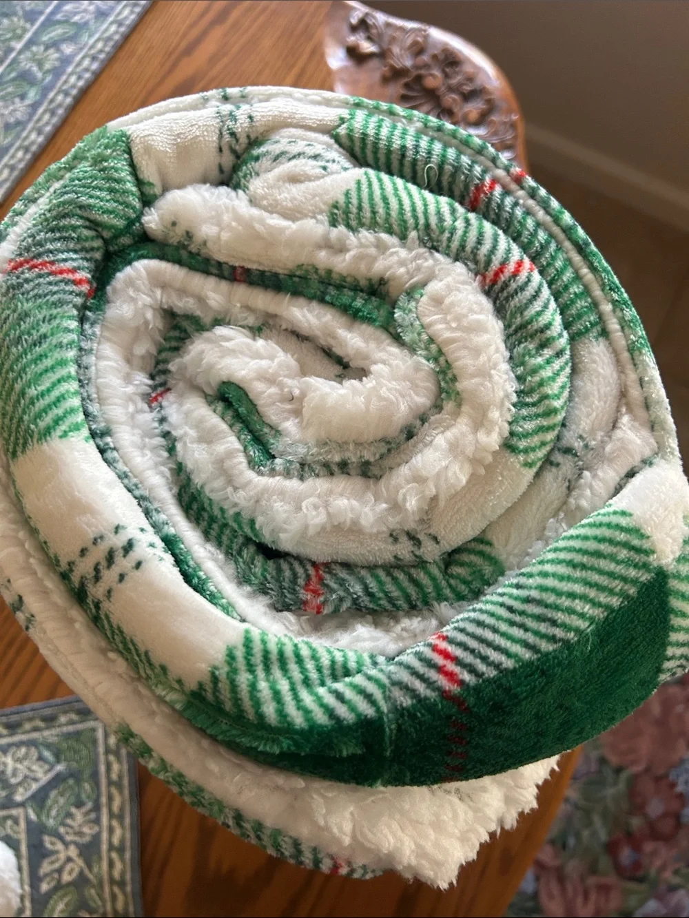 Threshold Green and White Plaid Sherpa Throw